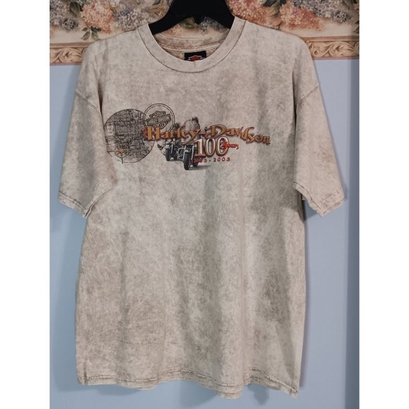 Harley Davidson Large Vintage Tie Dye Marble Anniversary Daytona Beach Biker Top - Picture 1 of 4